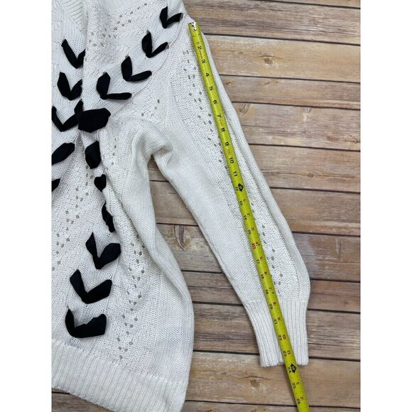 Lane Bryant Womens Sweater 18/20 White Long Sleeve Black Ribbon Lace Up - Picture 8 of 8